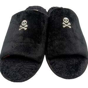 Dearfoams Slippers Black/Wht Skull/Crossbones Skeleton Halloween Women's Medium